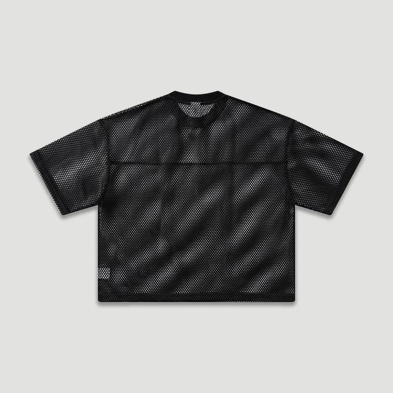 Unisex Boxy Fit Black White Mesh T Shirt for Mens 260G Heavyweight Vintage Streetwear Crop Top Breathable Layering Tee