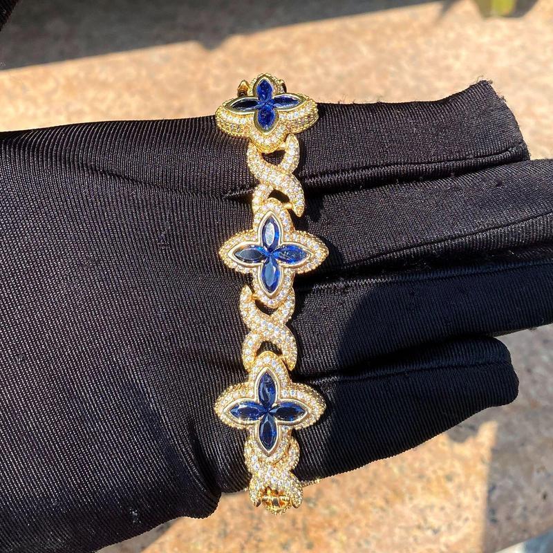 [ICE HUE]18K Gold Vacuum Plated Copper with 5A+ Sri Lanka Colorful Zircon Dopamine Infinity Four Leaf Clover Clarity Bracelet Miami Italy Mexico & Micro Inspired for Women & Men Luxury Jewelry,Daily Wear,Fashion,Gift,Chicano,Classic,Hip Hop,Sporty Style