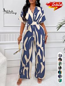 women's all over print jumpsuit, elegant fashion casual wide leg jumpsuit for daily outdoor wear, women jumpsuits for summer, shortsleeve womenswear