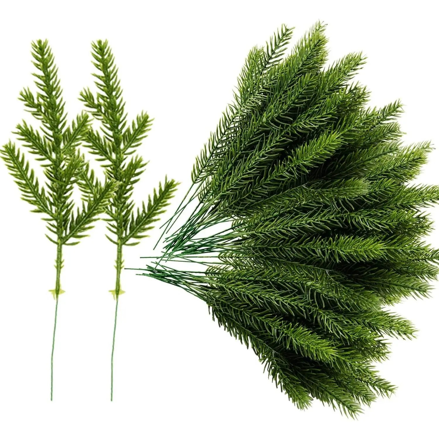 60 Packs Artificial Pine Needles Branches - 6.7 x 2 Inch Green Fake Greenery Pines Picks for DIY Garland Wreath Christmas Decor & Home Garden