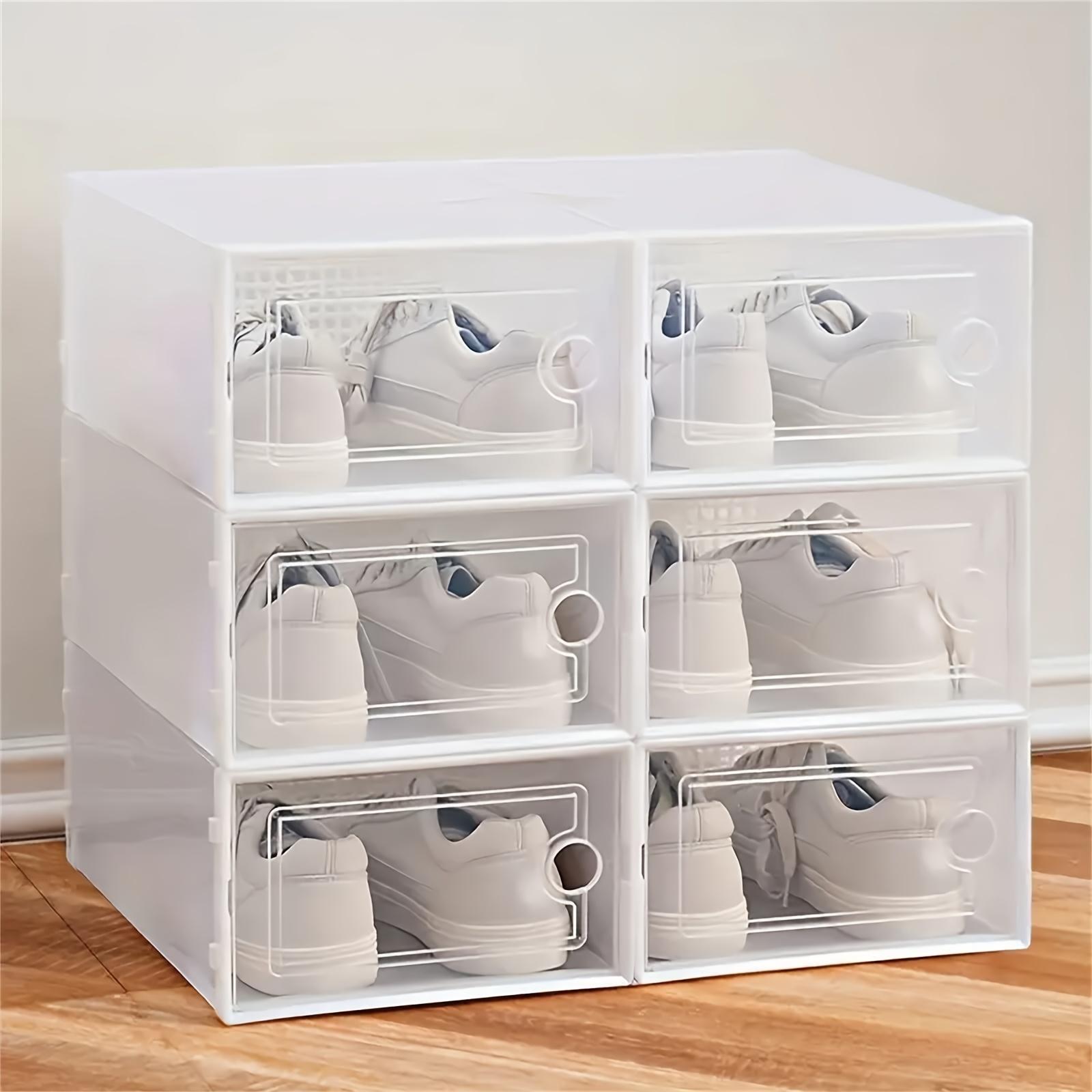 24 Stackable And Foldable Shoe Boxes with LIDS - Clear, Waterproof Plastic Sneaker Storage Containers, Space-saving Design Suitable for Store Displays