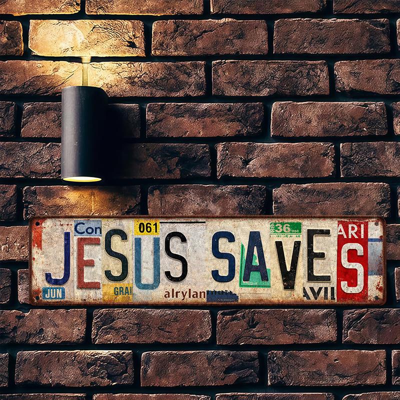 Vintage Jesus Saves Wall Decor Street Signs Metal Tin Signs for Home Living Room Man Cave Bedroom Bar Garage Cafe Pub Office Store Club Gift 4*16 INCH Rust-Resistant Aluminum Plaque