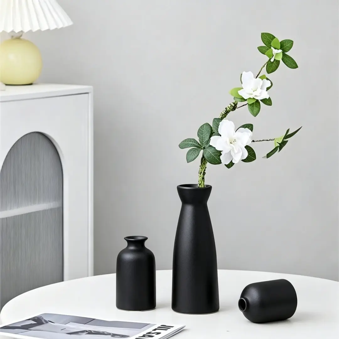 Three-Piece Ceramic Vase Set, Elegant Home Decor, Decorative Vase, Durable Ceramic Material, Modern Rustic Style, Living Room Dining Table Centerpiece, Vase for Flowers