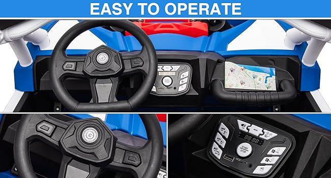 GARVEE 24V 2 Seater  Ride on UTV Car w/Remote Control, 4WD Powerful Electric Vehicle with 4x75W Motors, 4 Shock Absorber, Leather Seat, Music and Light, Electric Car  - Red