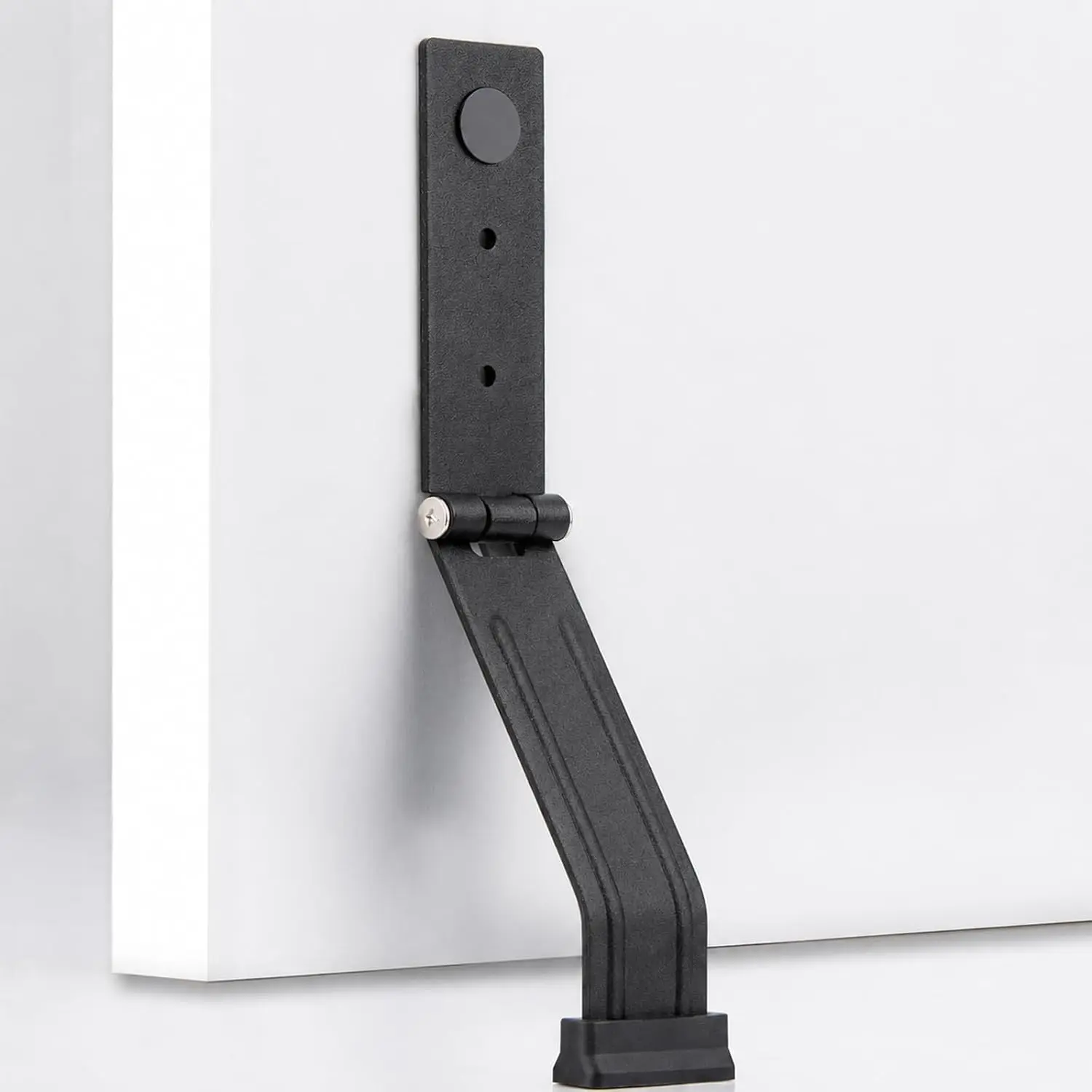 Metal Kickdown Door Stopper for Bottom of Door | Heavy Duty Door Stop with Rubber Tip, Flip Down Gate Stopper, Black