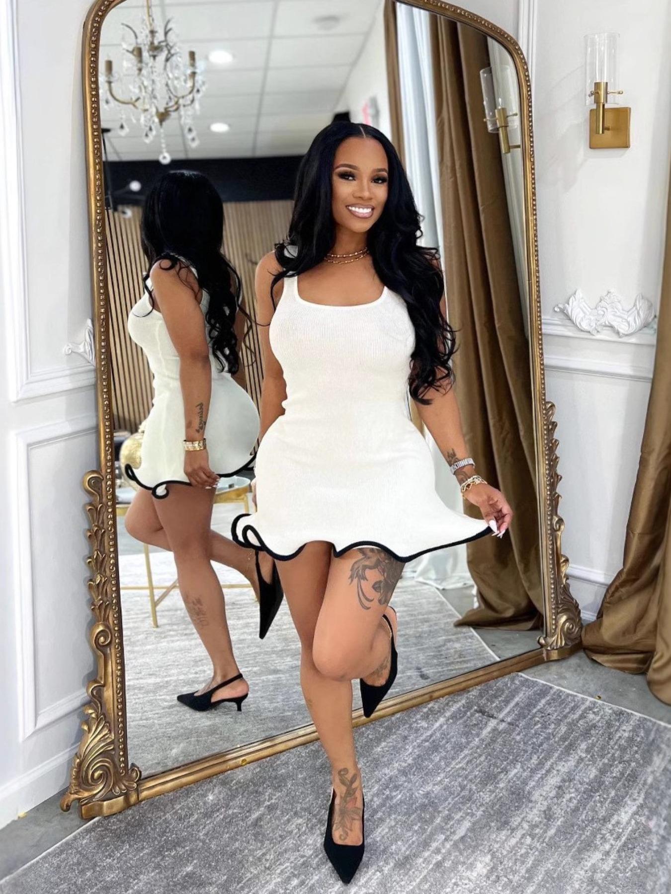 Women's Casual Sleeveless Dress, Casual Chic Dress, Fashionable Breathable Wavy Hem Design, Tight-Fitting Summer, Perfect for Daily Wear & Parties