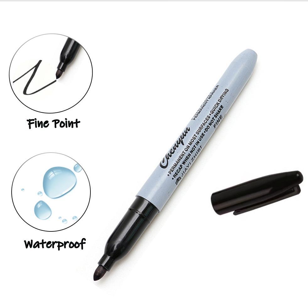 Black Permanent Marker Pen, 12pcs Waterproof Quick Drying Marker Pen, Smooth Writing Pens, Fine Tip Marker Pen for Office School Students, Valentine's Day Gift, Quick Dry Pens