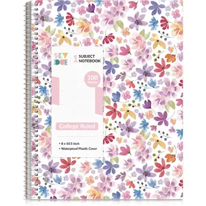 8"x10.5" Spiral Notebook - College Ruled 100 Sheets, 1 Subject Notebook for School & Office, 3-Hole Punched Paper, Floral Design