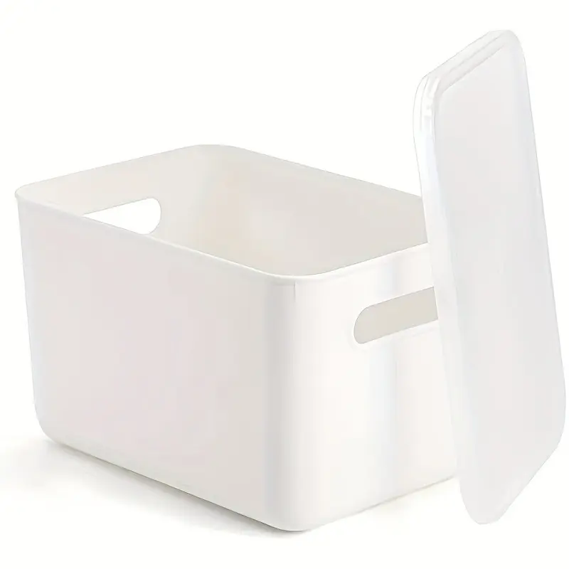 White Plastic Storage Boxes with Lids - 4/8 Pack Stackable Handle-Equipped Home Organiser (14x10.5x9.6 in) for Desktops, Offices, Holiday Gift Storage