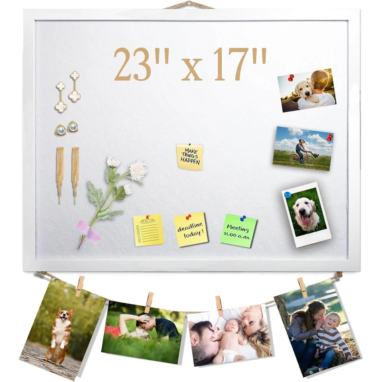White Bulletin Board Cork Boards Vision Board with Felt, 23"x17" Small Display Pin Board for Walls, Desk, , Notes, Collection, Photos, Office, White Framed and Felt Board, 1 count