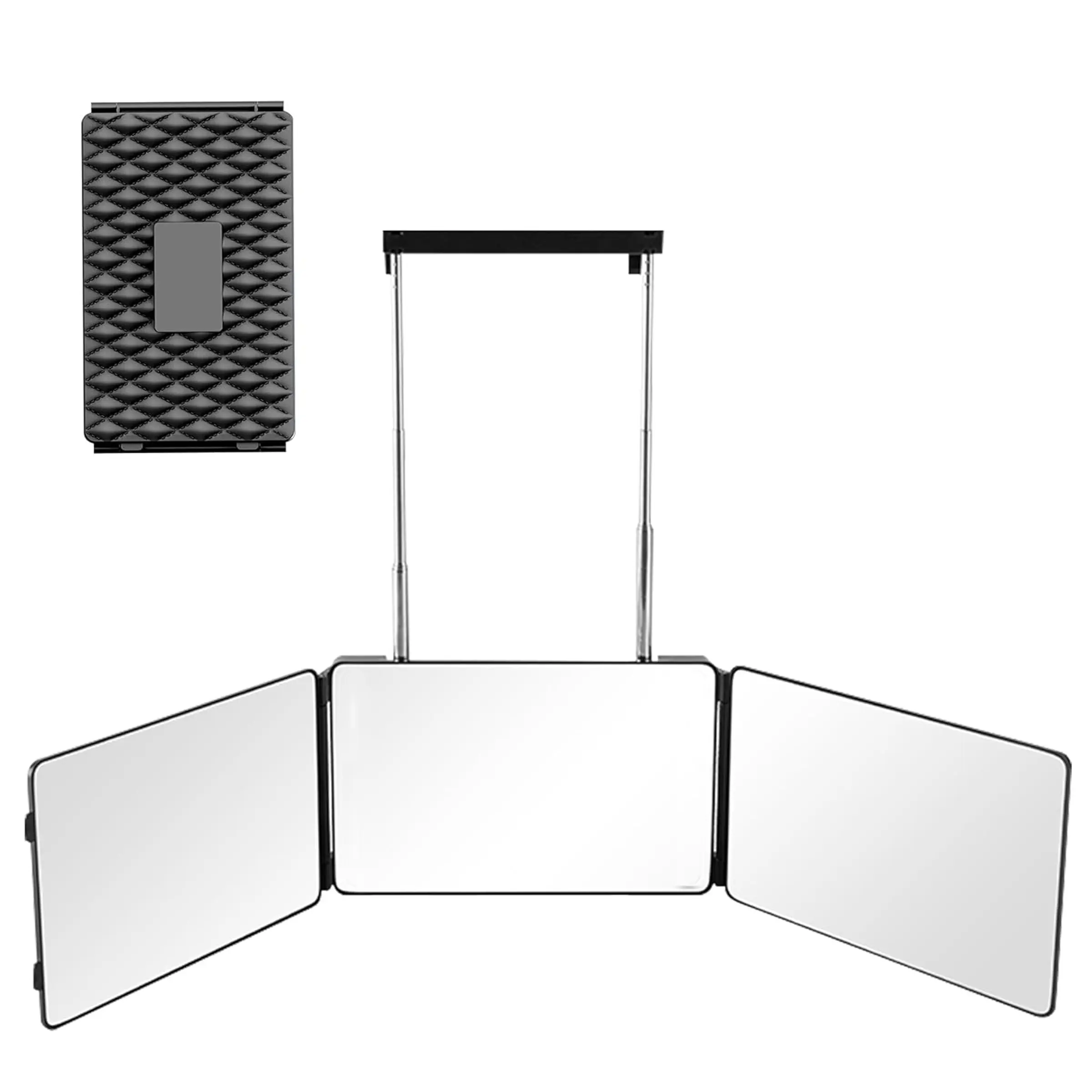 3-Way Trifold Mirror for Hair Cutting, Shaving and Makeup, Three Way Mirror, Height-Adjustable with Two Hanging Nails, 360° Viewing Angle, Clear Anti-Fog HD Glass Adjustable Vanity Mirror
