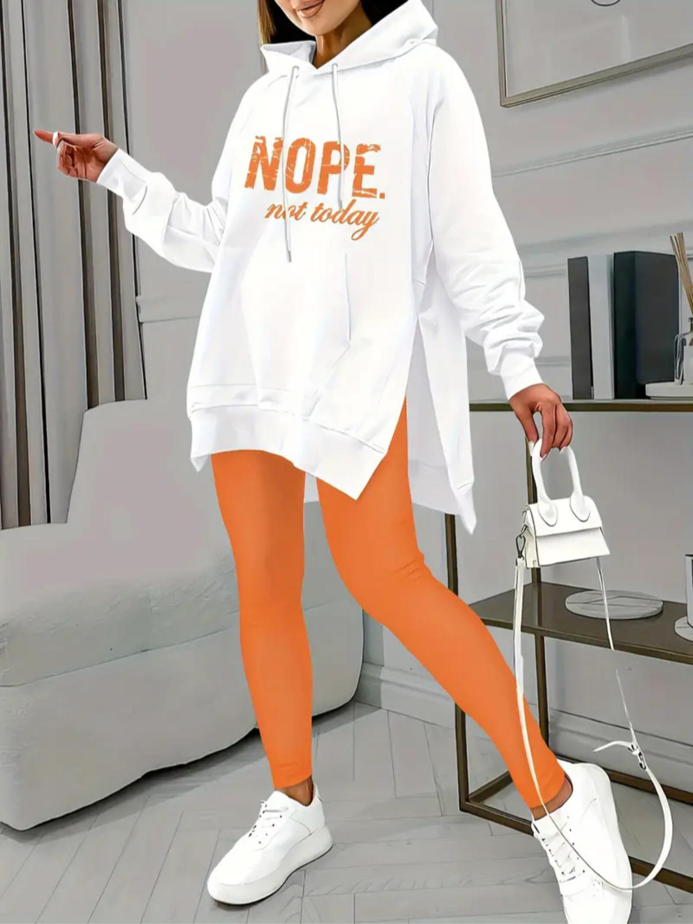 Women's Letter Print Hooded Sweatshirt & Pants Two-piece Set, Casual Fashion Cozy Breathable Two Piece Outfits for Daily Outdoor Wear, Women Clothes for Spring & Fall, Casual Loungewear Set