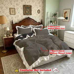 3-Piece Duvet Cover Set With Bed Skirt, Dark linen texture,Soft Skin-Friendly Safe Material, Machine Washable All Season Bedding, Household Essentials For Bedroom, Dorm & Daily Home Use