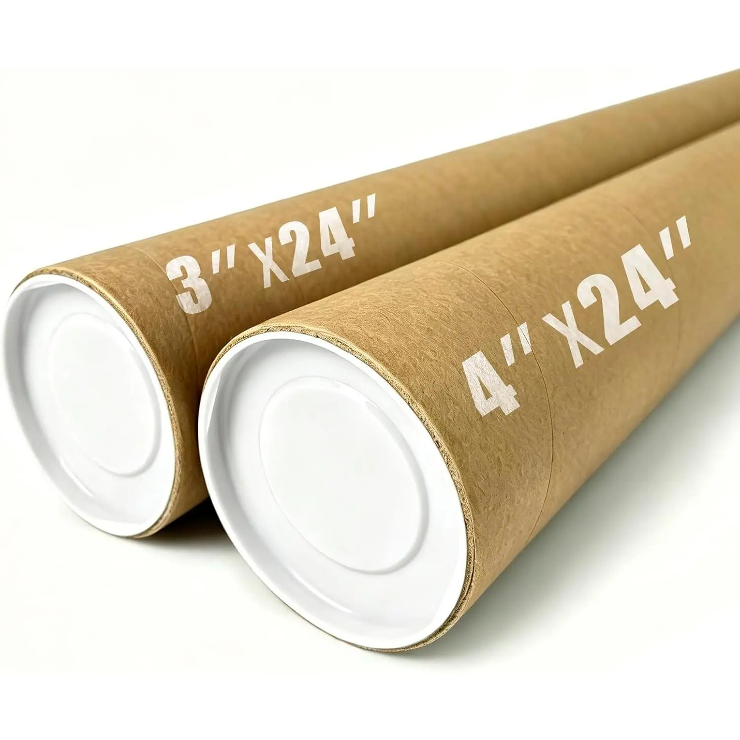 2-Pack Mailing Tubes with Caps, Kraft Paper Cardboard Storage Tubes for Shipping, Prints, Documents, Crafts & Golf Clubs (2Pack(4in*24in,3in*24in))