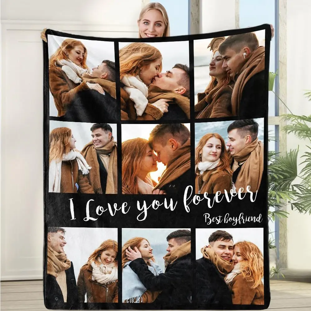 Custom Photo Print Flannel Poly Blanket - Double Sided, Personalized Couple Gift for Wife/Husband, Home Lounge Living Room Throw Blanket