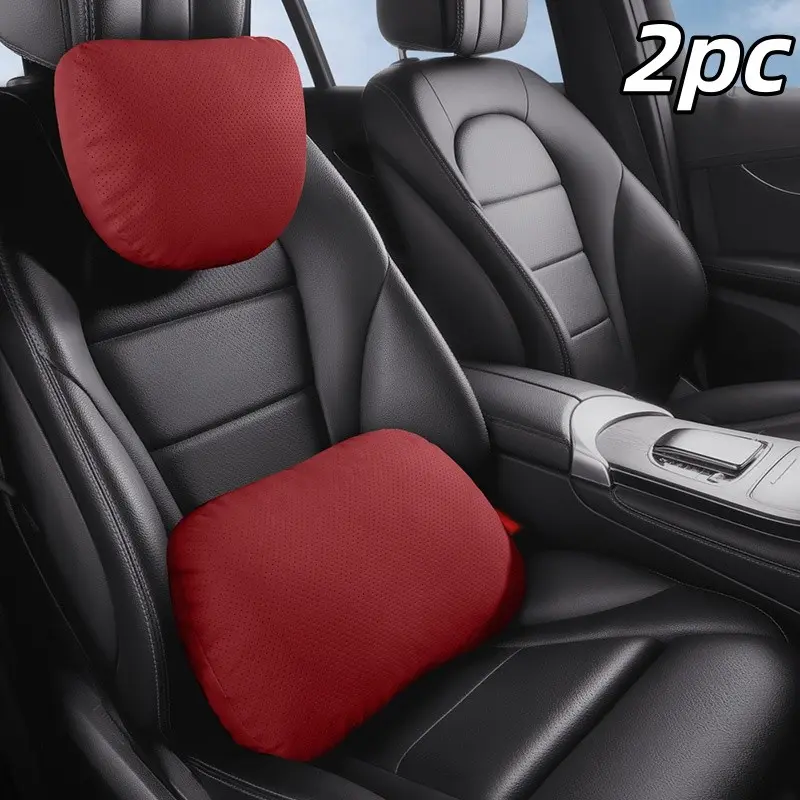 2pc Car Headrest, Neck Headrest and Lumbar Support, PU Leather, Breathable, Comfortable, Fits Most 5-Seat Cars Suvs, 5 Colors Available