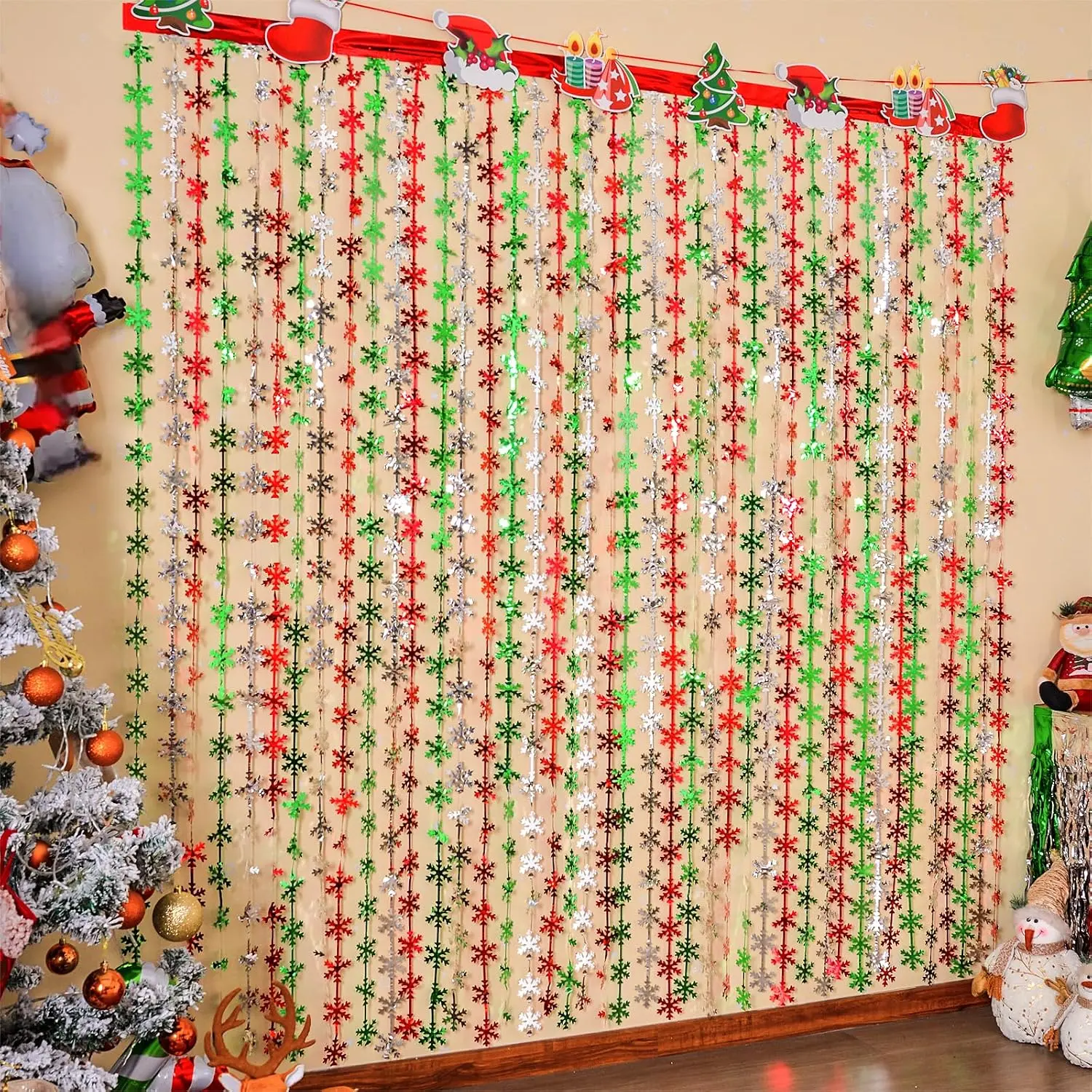 Christmas Party Decorations, 2 Pack Foil Fringe Curtains 3.3 X 6.6 ft Red  Green Snowflake Tinsel Streamers Photo Backdrop for  Year, Ugly Sweater Party