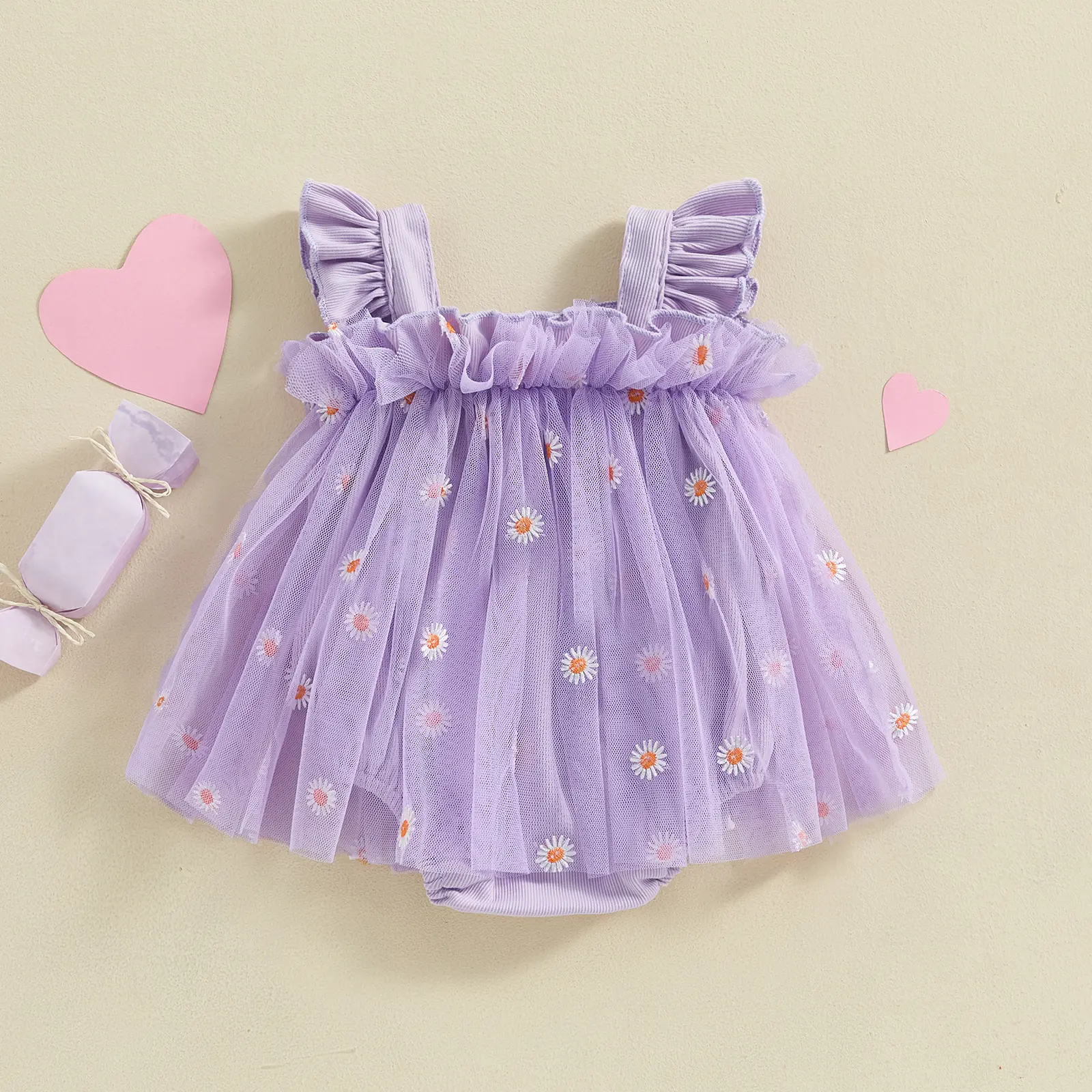 Baby Girls Romper Dress Infant Newborn Tutu Dresses Summer Clothes, Jumpsuit, Outfit, Ruffle Sleeve