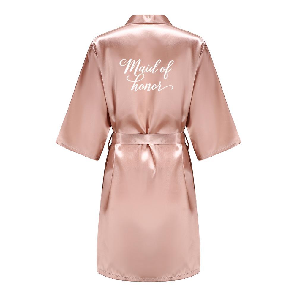 Rose Gold Satin Team Bride Bridesmaid Robe Wedding Bathrobe Gown Women Dressing Sleepwear Mother Maid of Honor Kimono