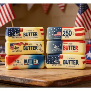 Viral US 250th Anniversary Limited Salted Butter Squishy Toy, Random Style Blind Box, Realistic Butter Stick PU Slow Rising Fidget Toy, ASMR Oddly Satisfying Stress Relief, Gift for Kids & Adults