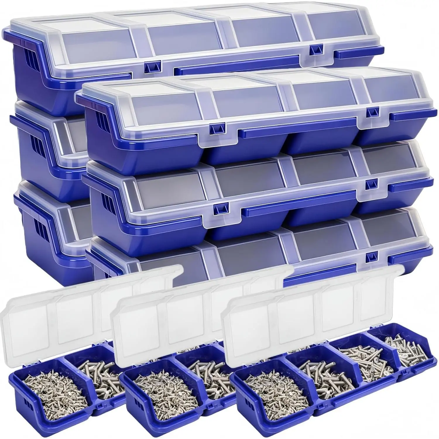 6 Pack Screw Organizer Box with Lid, 4 Compartments Small  Bins, Plastic Hardware Storage Containers, Nails Sorting Divider Toolbox Case for Garage Nuts  Craft Organizing