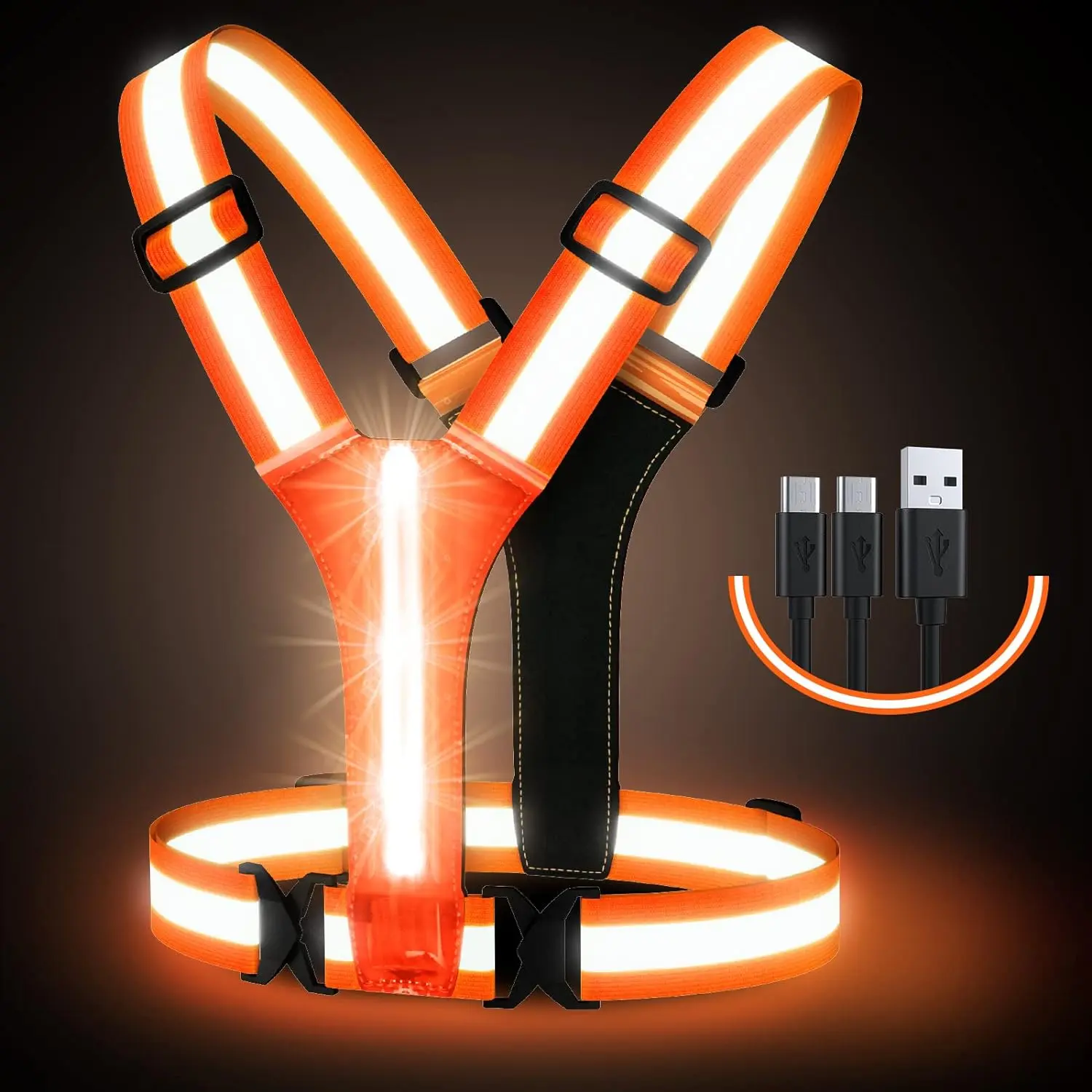 Led Light Up Running Vest Reflective Vest for Walking at Night, High Visibility Night Running Gear Rechargeable Adjustable Running Lights for Runners Walkers Men Women