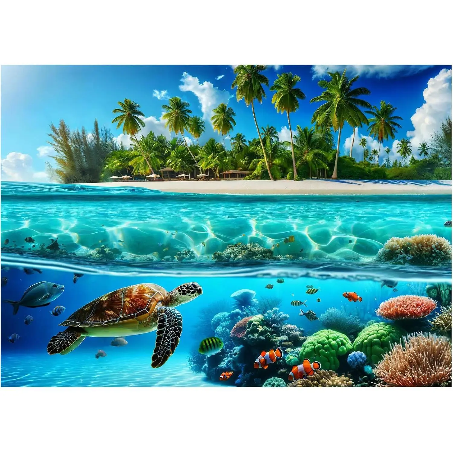1000-Piece Vibrant Sea Turtle Wood Jigsaw Puzzle for Adults, Eco-Friendly Wood, Durable and Fit Together Tightly, Smooth and Burr-Free Surface, Hawaii Ocean Wave Spirit Decor for Family Time
