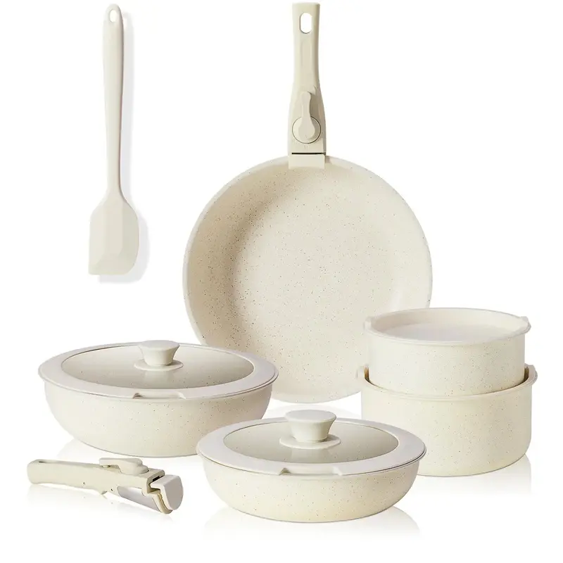 12 Pcs Pots and Pans Set with Detachable Handle, Induction Cookware, Dishwasher Oven Safe, Granite Non-Stick Kitchen Appliances, Nonstick Cookware Sets, Food-Safe Cookware Sets, Oven-Safe Cookware Sets