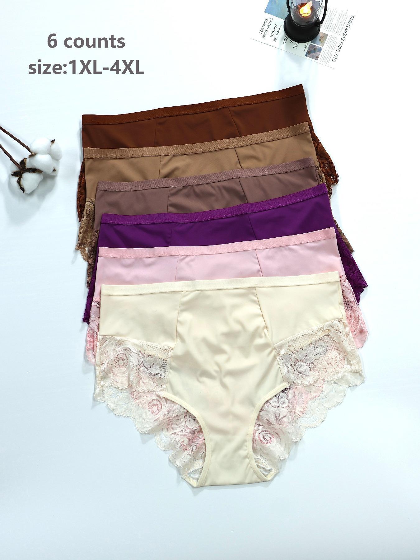 Plus Size Contrast Lace Brief, Breathable Comfortable Knicker for Daily Wear, Women's Underwear for All Seasons, Contrast Lace Panties