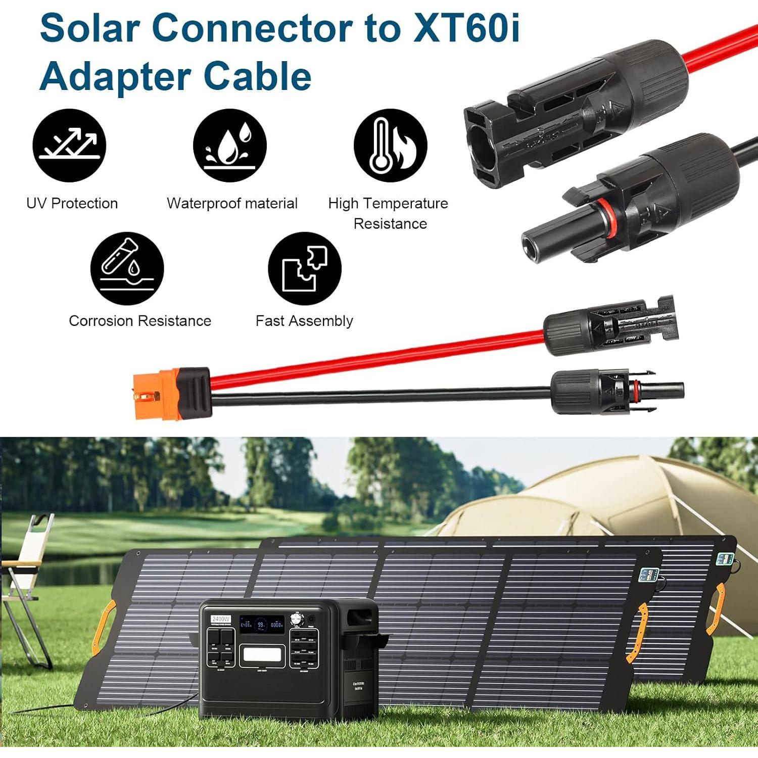 Solar to XT60i  12AWG 20FT Panel Adapter Connector XT60i-F Extension for Portable Power Station Generator