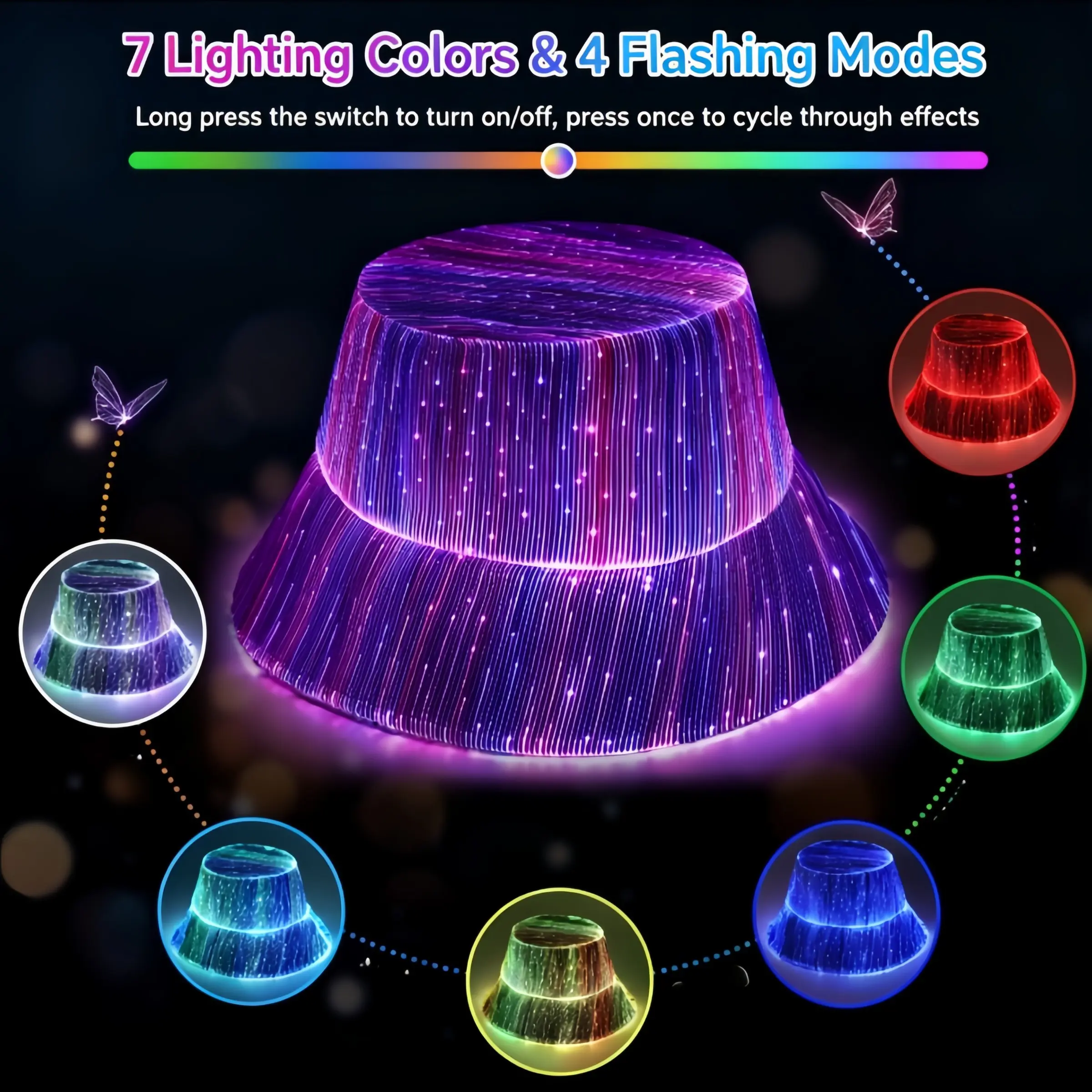 2026 LED Party Bucket Hat, Glow Fishing Cap, 7 Color Night Light Party Hat, USB Rechargeable, Edm Festival Gear, Fun Accessory, Led Hats, Festival Party Supplies, Glow Party Accessories