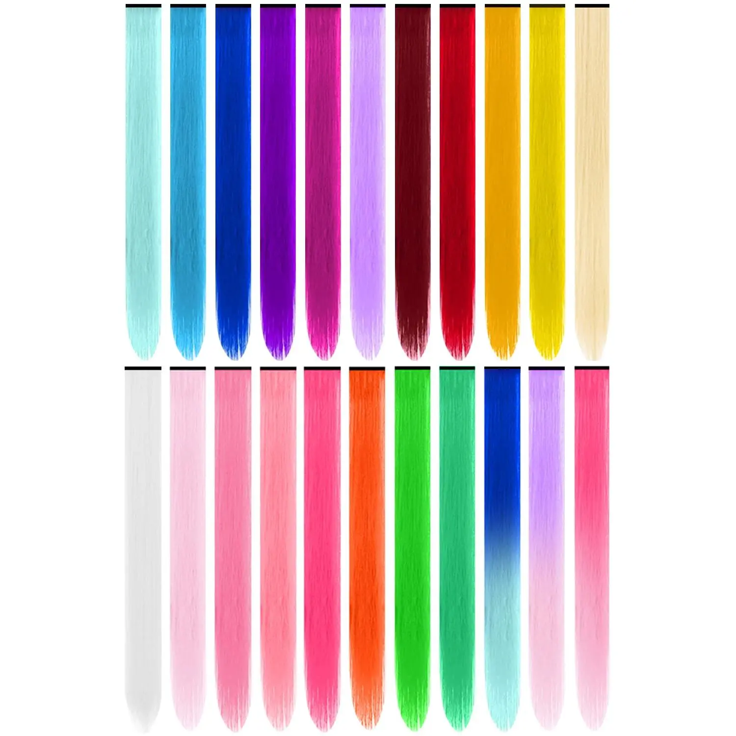 Girls' 22-Pcs Clip-In Colorful Synthetic Fiber Hair Extensions, 22-Inch Easy-to-Use Hairpieces, Multi-Color Rainbow Highlights, Party Accessory, Gifts, Clip Hair Extensions