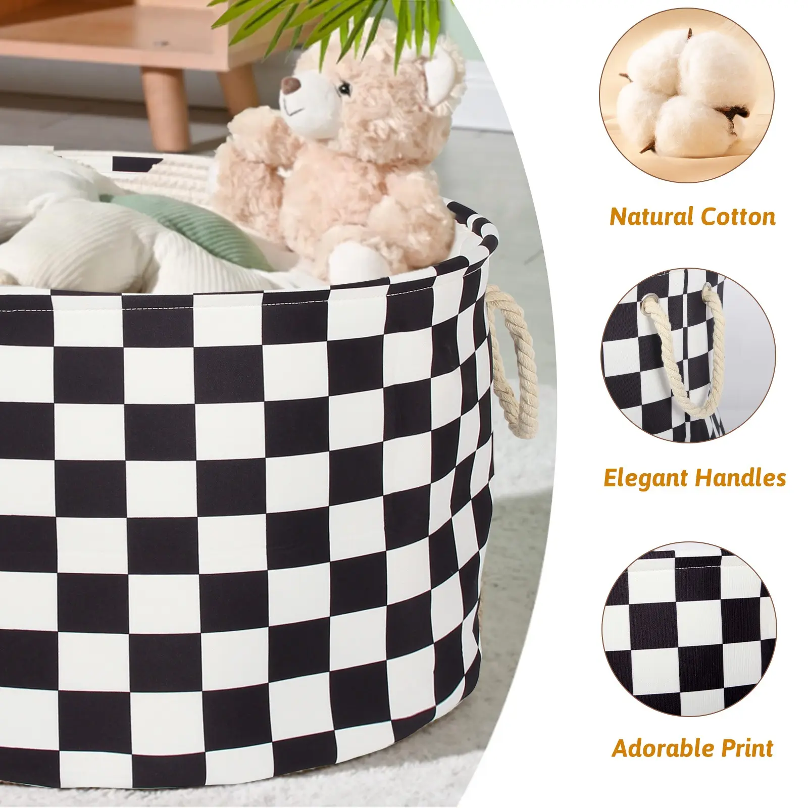 Large Checkered Laundry Basket, Ideal for Home Storage, Toy Organizer, Clothing Holder, Multi-Functional Use, Casual Style