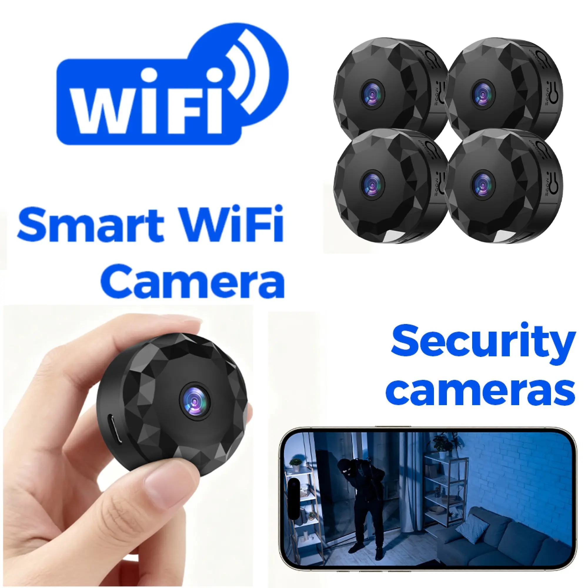 Mini Wireless Magnetic Security Camera, Real-Time Audio Video Recording, HD Indoor Surveillance, Smart Pet Camera, Flexible Installation