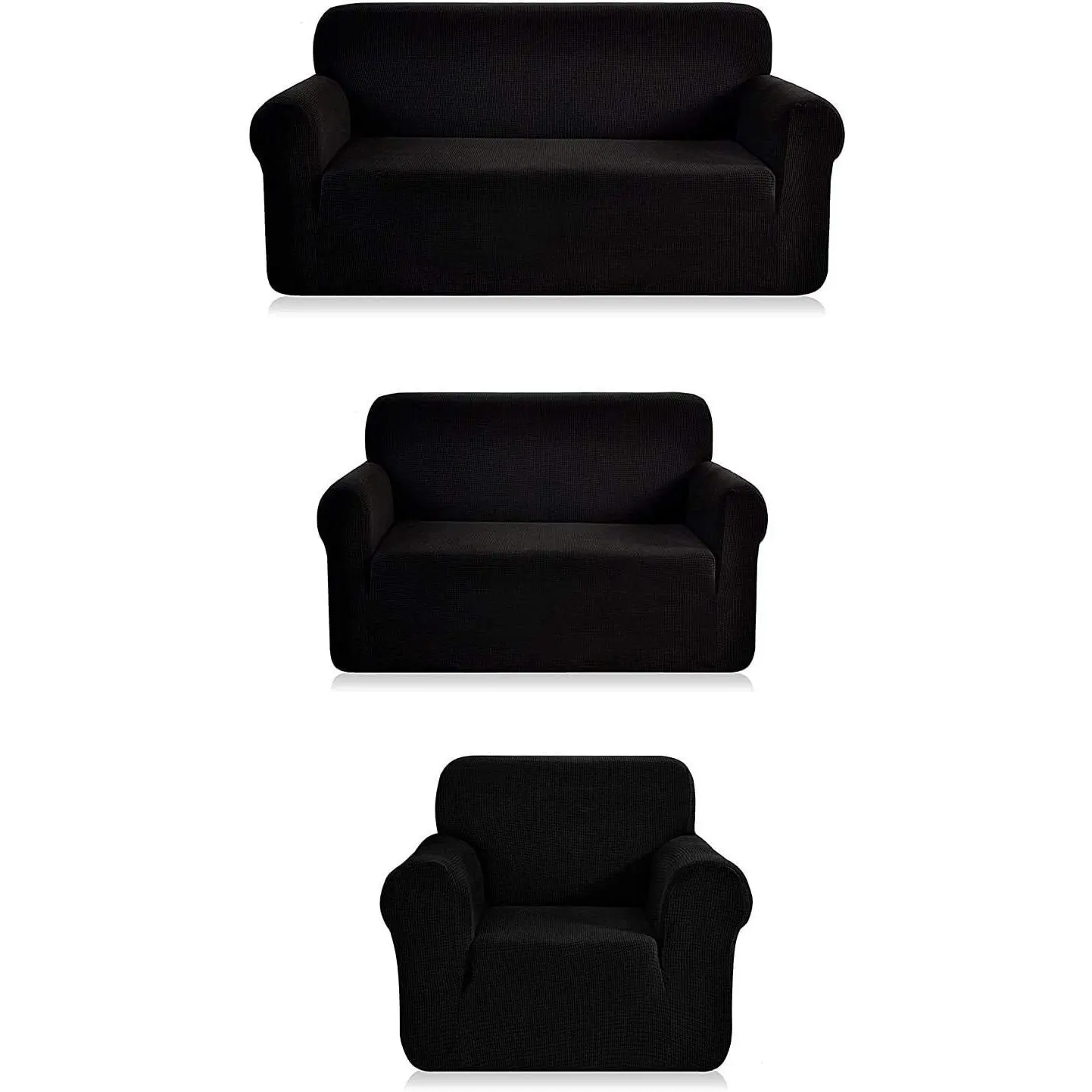 3pc Slipcover Set Furniture Cover -Spandex- Set Includes Sofa and Love-Seat and Chair Solid Black New