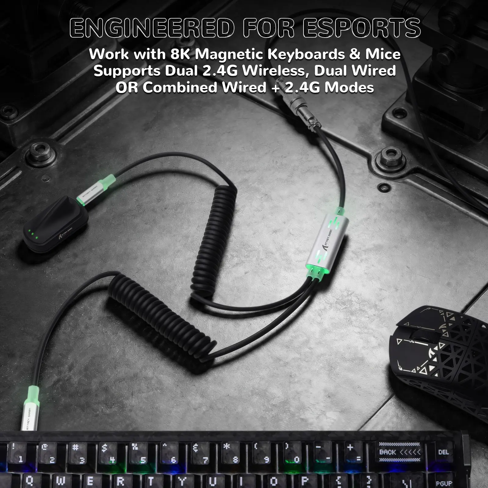 ATTACK SHARK C08 Dual USB-C RGB Coiled Keyboard Cable, 8K Fast Charging Data Cable for Mechanical Gaming Keyboard & Mouse, Detachable Aviator Connector, Custom Type-C Cable for PC Gamer