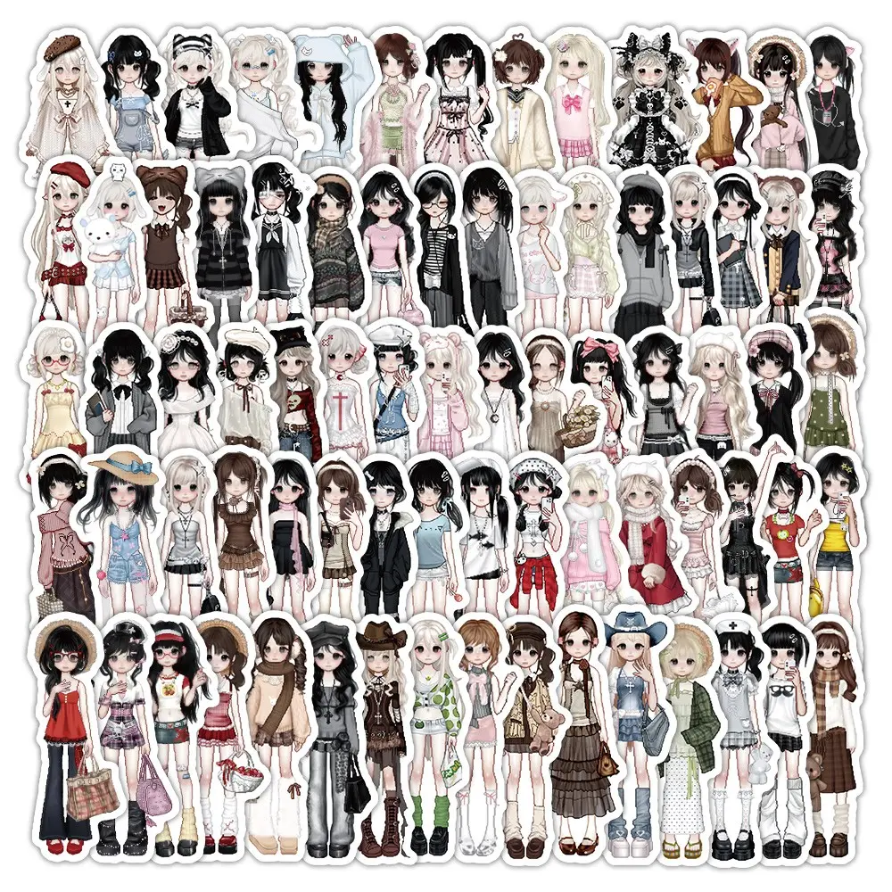 96pcs Kawaii Girl Stickers Set, Cute Anime Fashion Aesthetic Stickers, Waterproof Vinyl Decals for Laptop, Kindle, Journal, Scrapbook Supplies