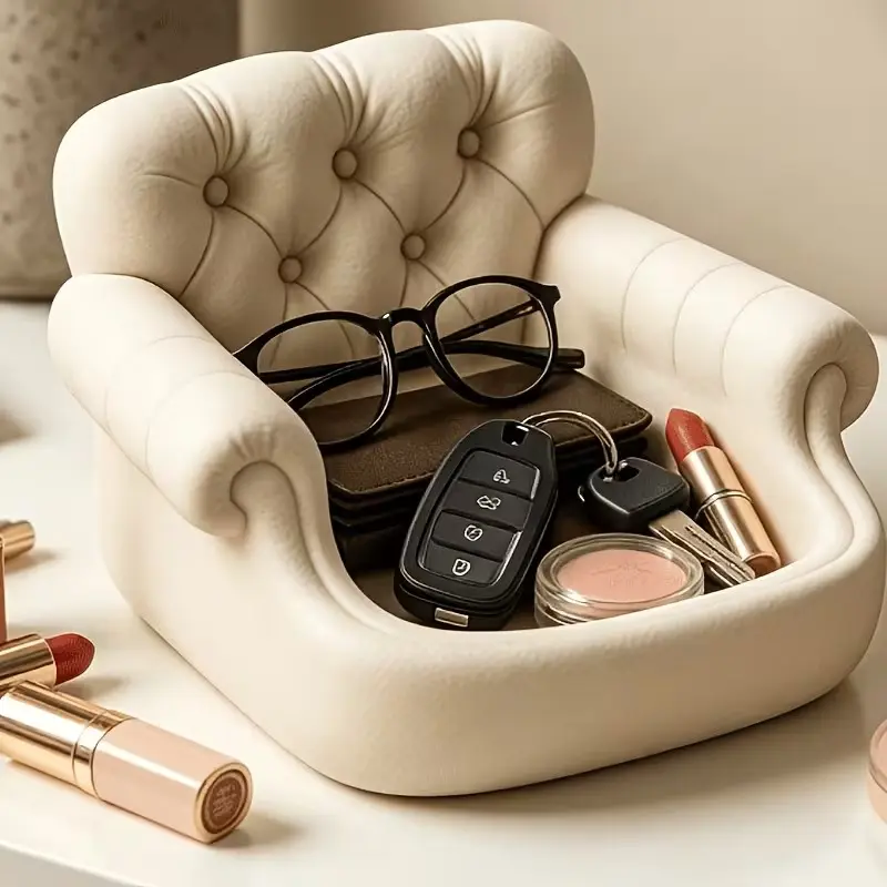 Velvet Mini Sofa Storage Box, Decorative Desktop Organizer for Keys, Earphones & Jewelry, Cute Home Decor