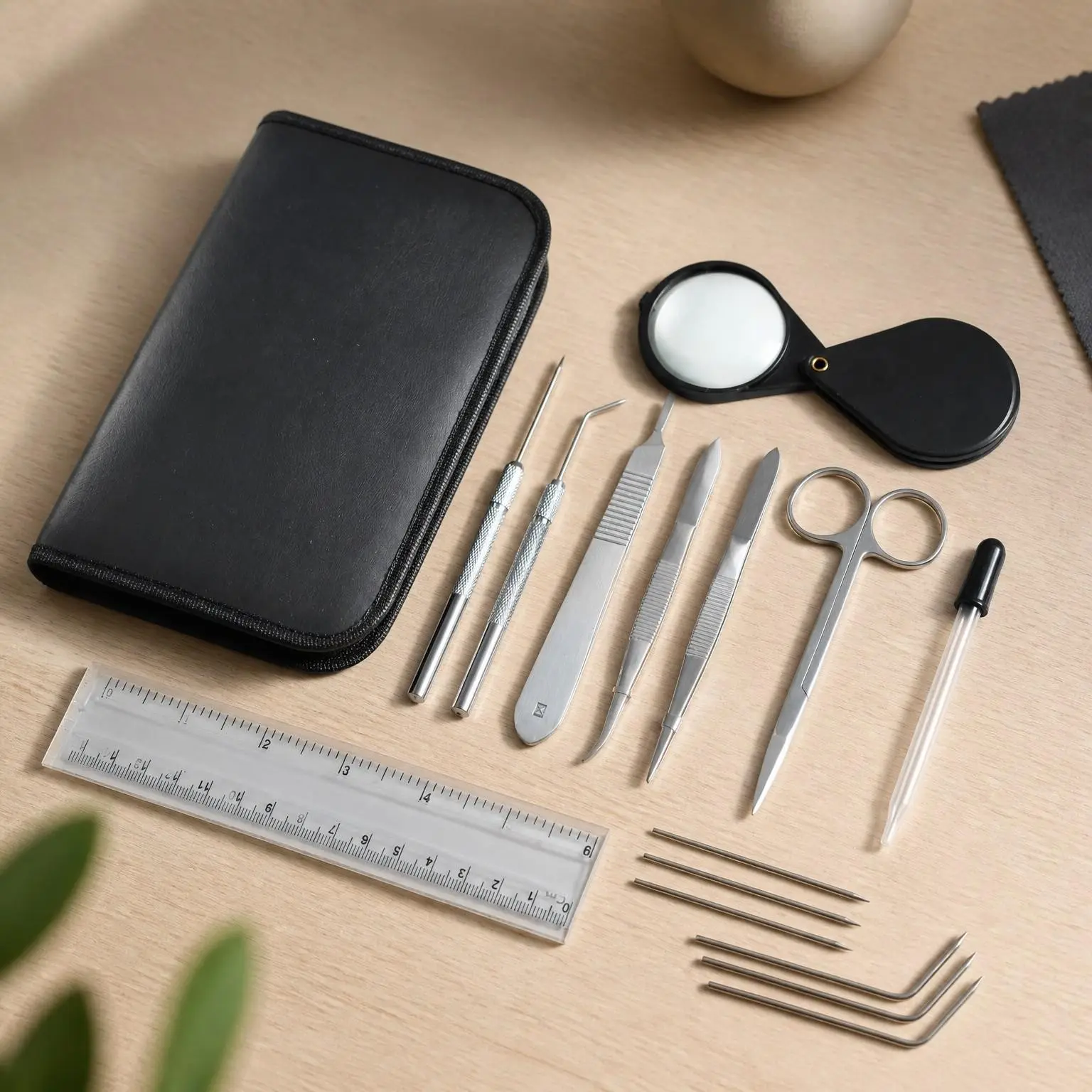 Botany Dissection Kit Plant Study Tools with Scalpel & Case | 22-piece botany dissection kit with scalpel, scissors, magnifier, ruler and tools for plant study and research