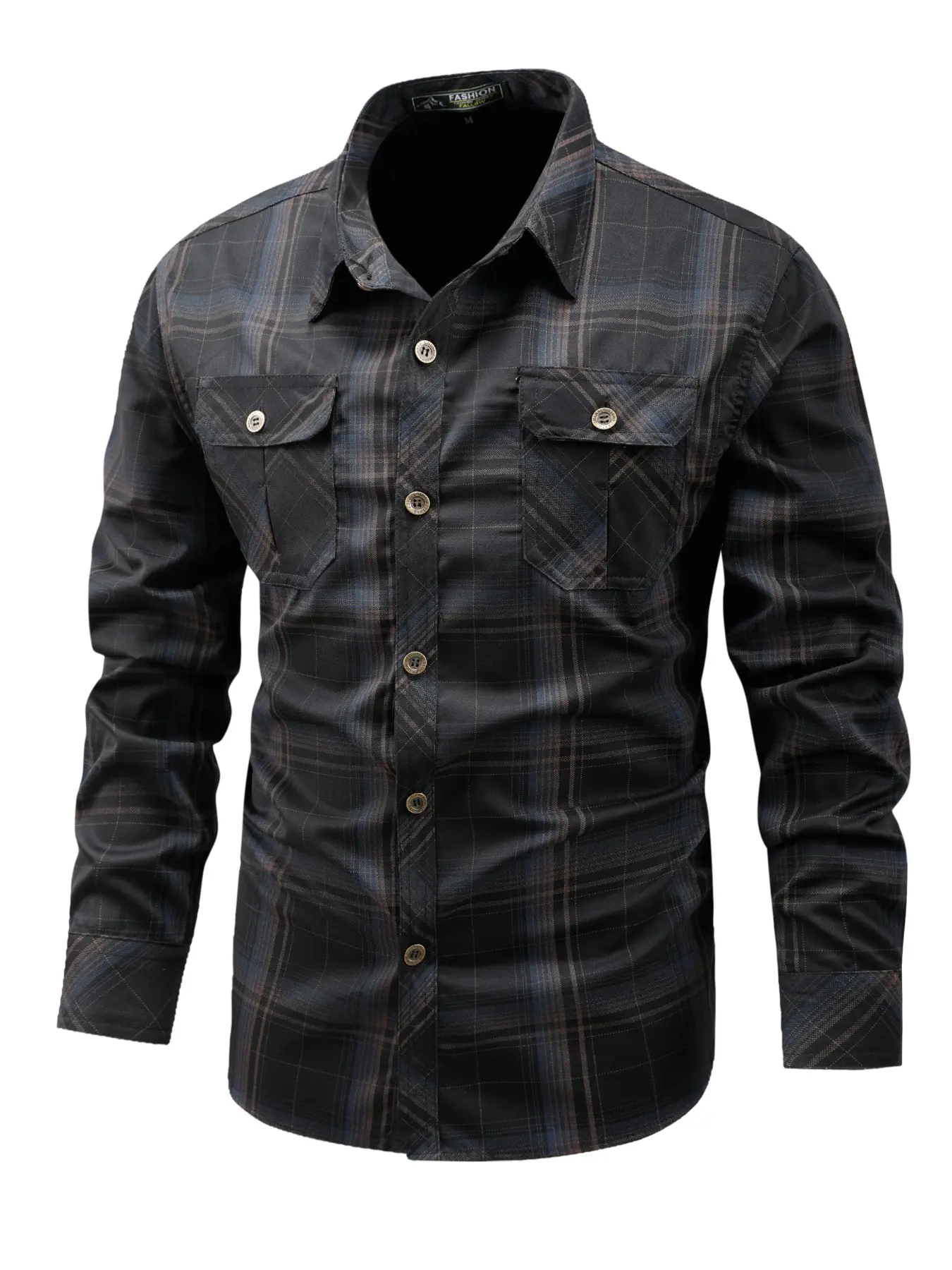 Men's Vintage Plaid Long Sleeve Button-Down Shirt, Grandpa Shirt, Dual Chest Pockets, Loose Fit Workwear Top, Ideal for Outdoor Activities