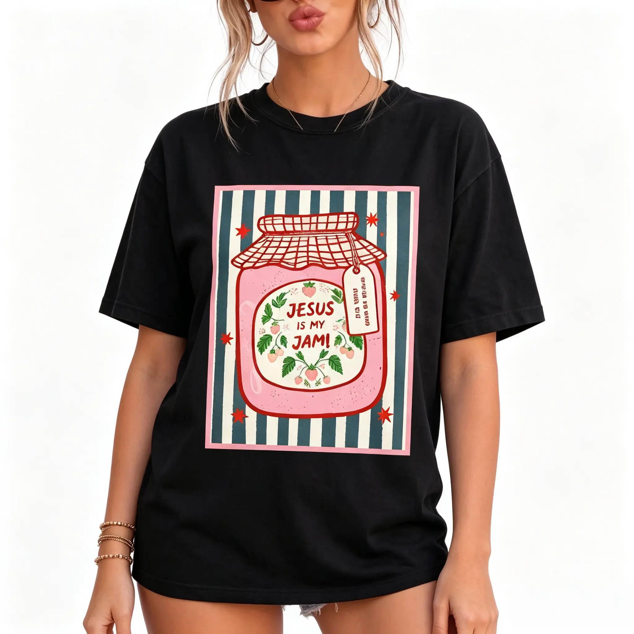 Faith Themed Jesus Is My Jam Print Constructs Vintage Graphic Tees That Act As Oversized Tshirt Women And Women's Tops, Camisetas de mujeres Integrate Graphic Tee, Top Tshirt And T Shirts Women For Summer Tops Women