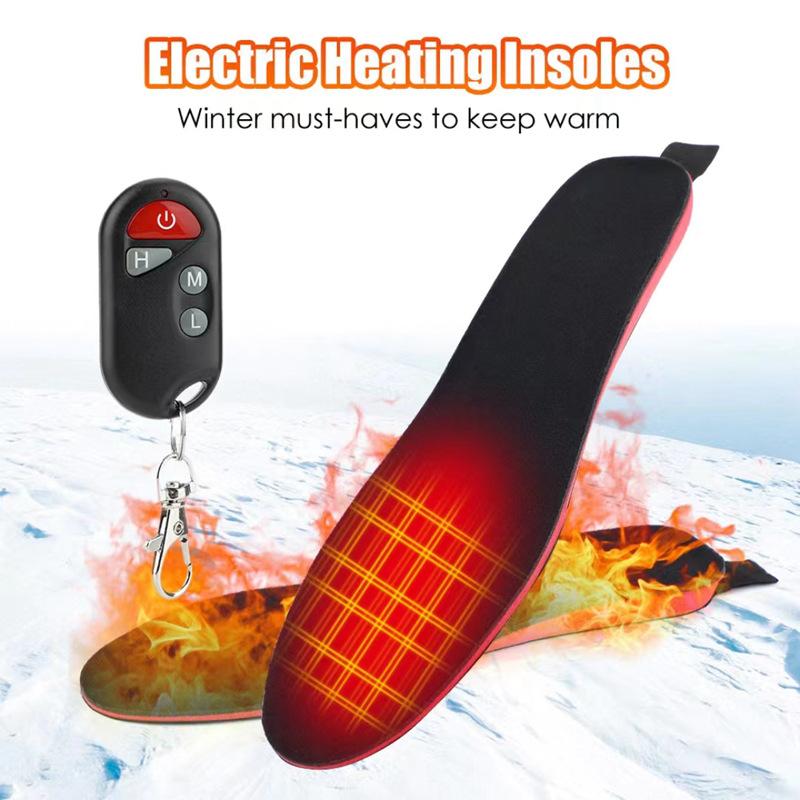 Remote control three-speed electric heating insole USB charging heating insole winter ski warm insole foot warm treasure Black