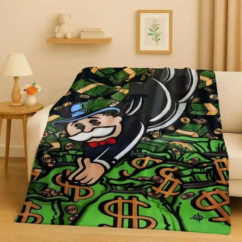 Viral Monopoly Money Richie Rich Style Ultra Soft Plush Flannel Throw Blanket, Bedroom Couch Decor, Matches cooling blankets pillows couch cover bedding set, Halloween Birthday Christmas Gift for Board Game Money Fans