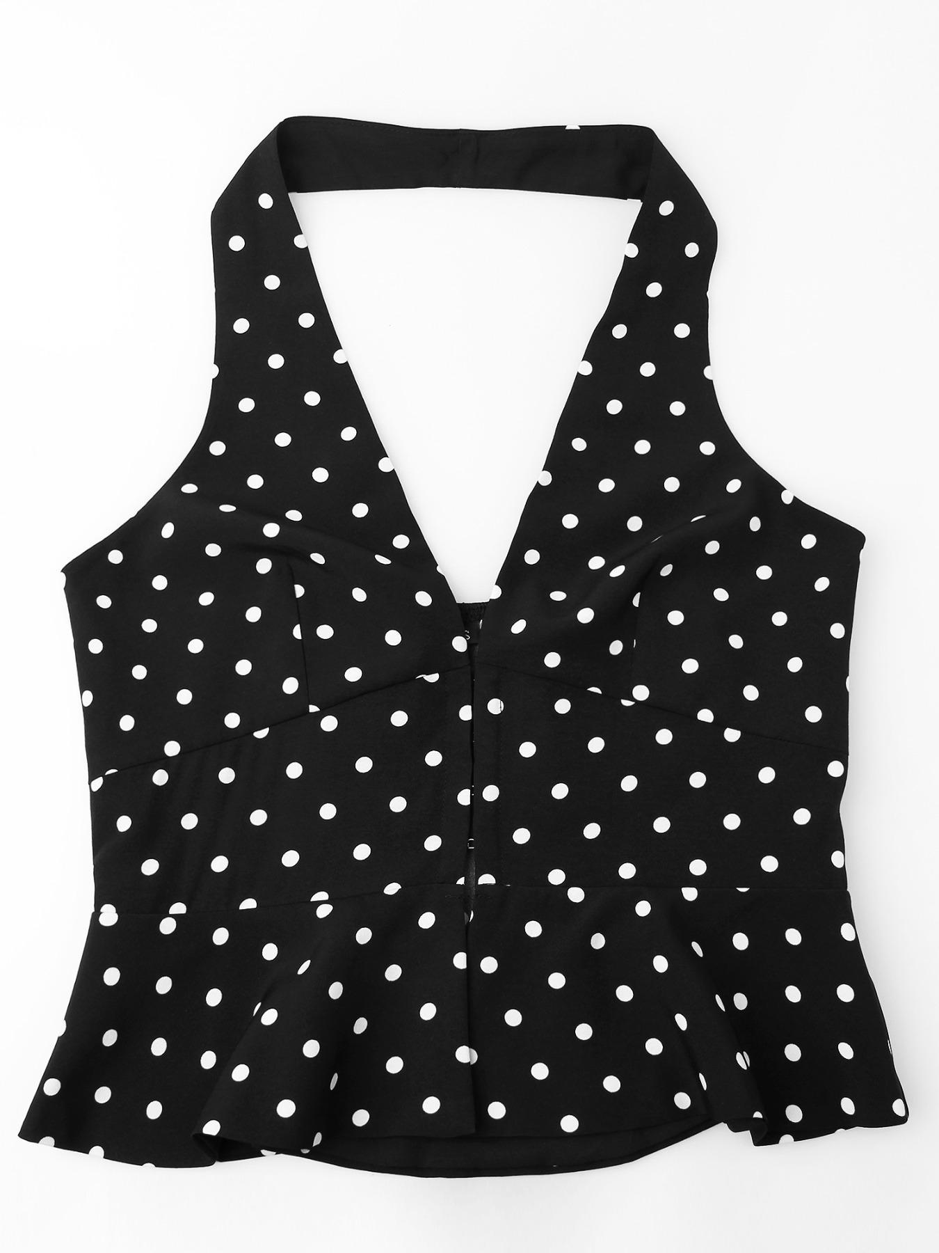 Women's Polka Dot Print Open Front Crop Tank Top, Casual Fitted Sleeveless Cropped Top for Summer, Women's Clothing for Daily Wear