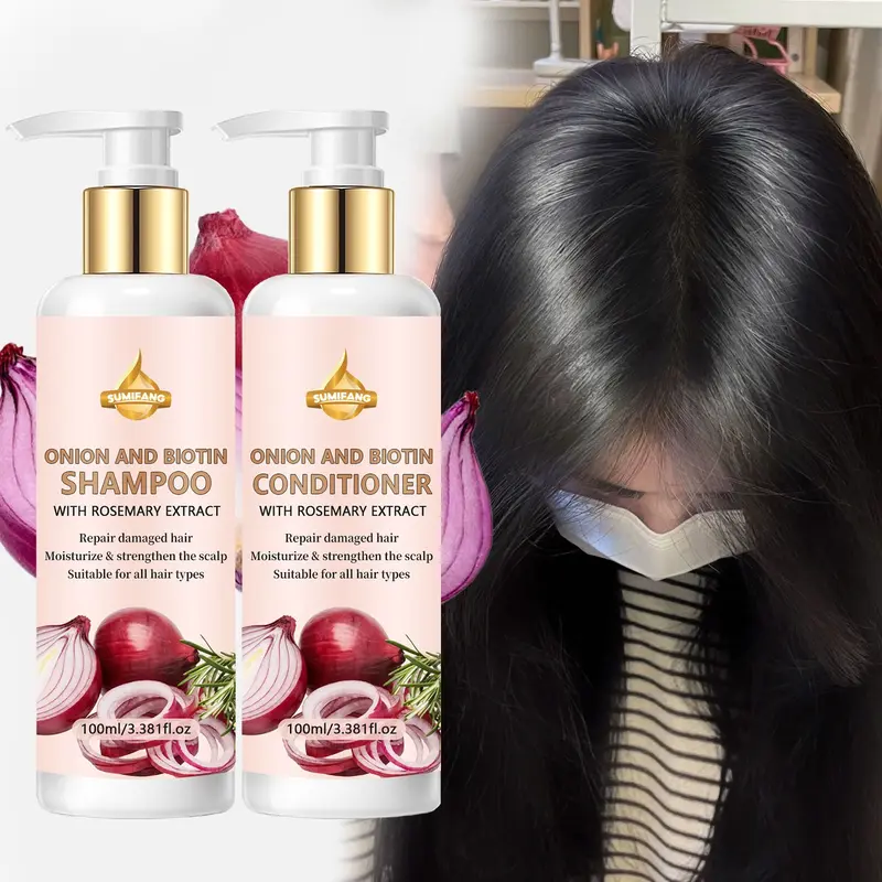 Onion Hair Care Set with Rosemary Extract, Onion, Biotin & Conditioner, Repair Damaged Hair, Nourish & Strengthen, Suitable for All Hair Types, Daily Use