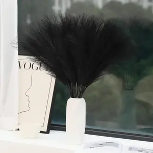 30pcs Black Pampas Grass - 24 Inch Faux Pampas Grass Decor, Short Artificial Pampas Grass for Gothic Room Decoration, Wedding, Party, Halloween and Home Decor