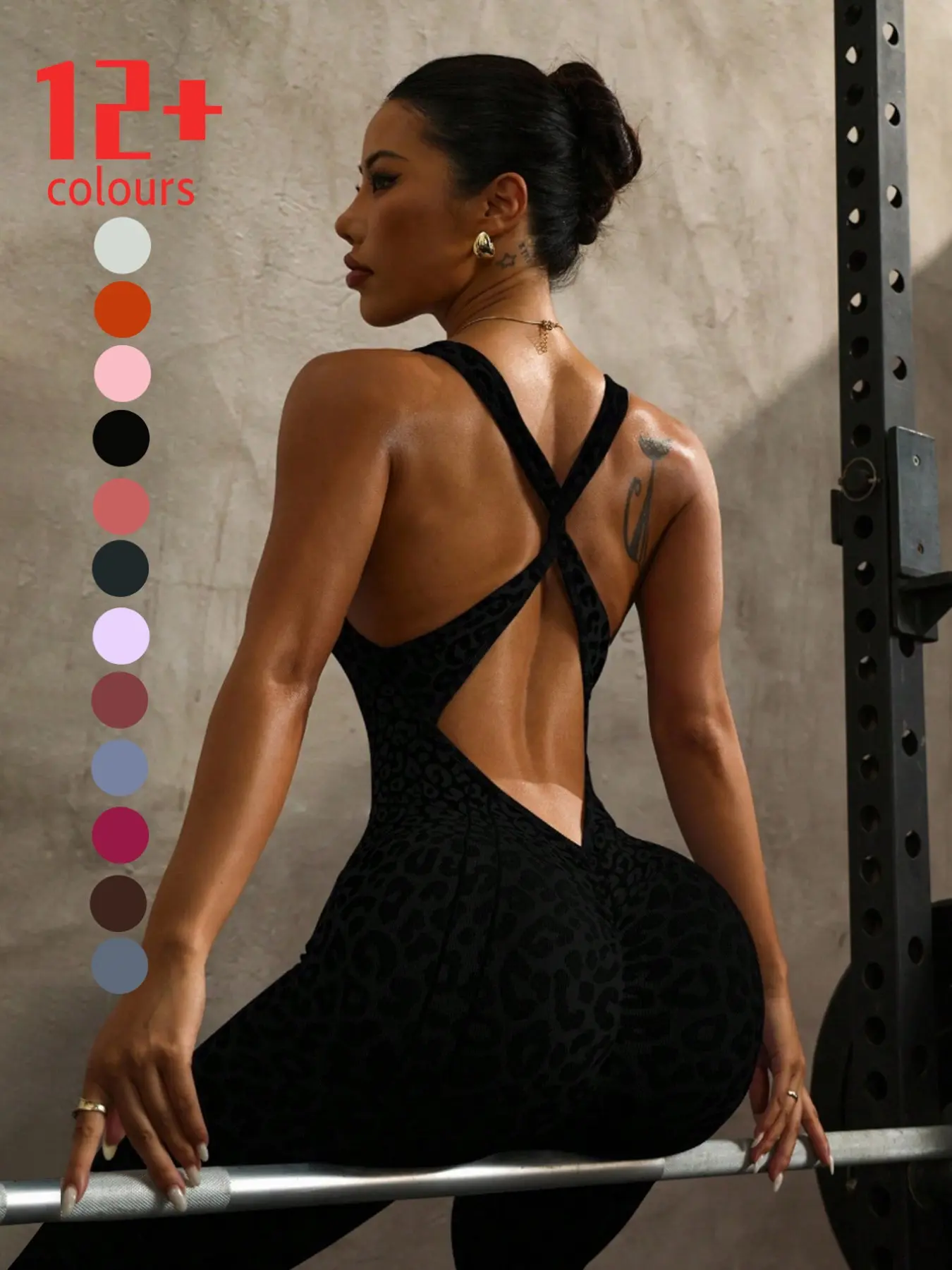 Women's New Leopard Print Tight Fitting Jumpsuit, Seamless Hollow Out Back, High Waist Compression Wear, Sporty Sleeveless Yoga Pants, All Seasons
