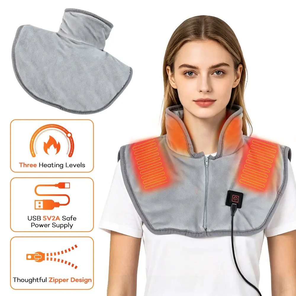 USB Charging Heated Shawl, Three-Temperature Settings, Zipper Design, Office & Home Use, Perfect Gift for Autumn-Winter