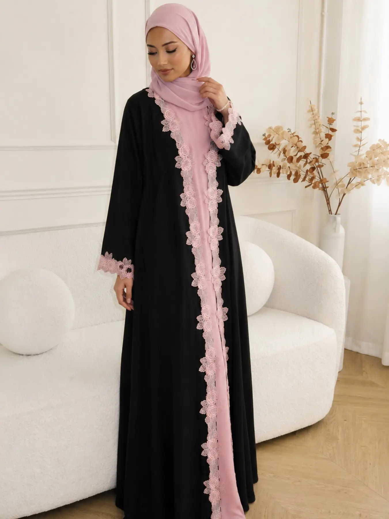 Elegant Islamic Clothing Abaya Set with Headscarf, Comfortable Modest Long Sleeve Dress, Perfect for Parties, Holidays, Ramadan, All Seasons