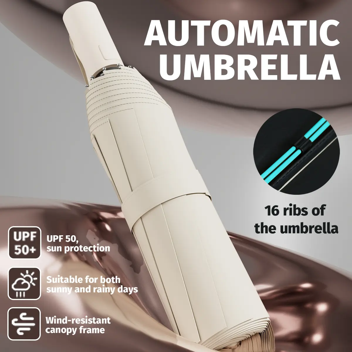 1 Piece Fully Automatic Umbrella One Touch Open Close UPF50+ Black UV Coating High Water Resistant 210T Polyester Canopy 8 Iron Ribs Portable Reverse Folding Umbrella For Sunny Rainy Outdoor Travel Business Casual Sun Shade Umbrella